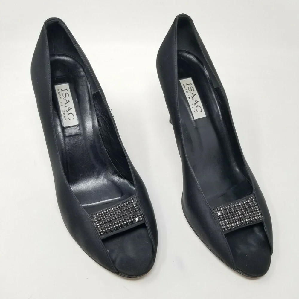 Isaac Mizrahi Black Fabric Leather Stone Slip On
